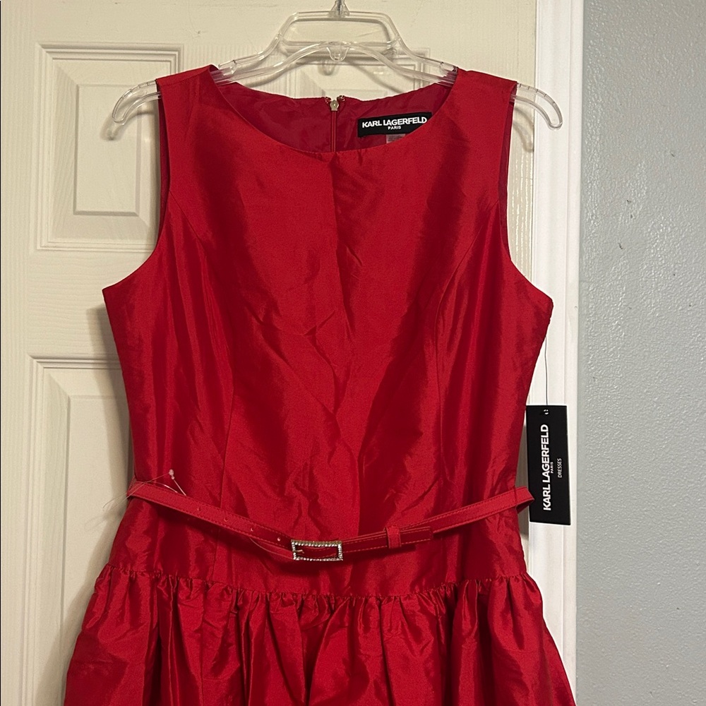 72HR🎁Sale Karl Lagerfeld Taffeta drop waist dress cocktail NWT - Picture 2 of 7